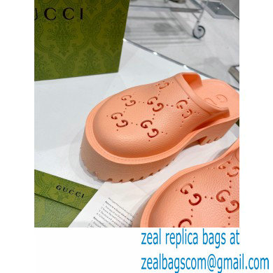 Gucci perforated GG rubber platform slip-on sandals Peach Pink 2022 - Click Image to Close