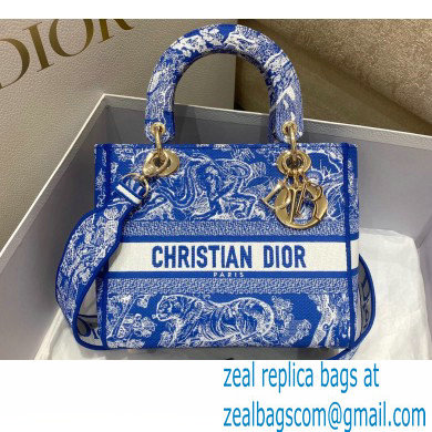 Lady Dior Medium D-Lite Bag in Toile de Jouy Reverse Embroidery Fluorescent Blue 2022 - Click Image to Close