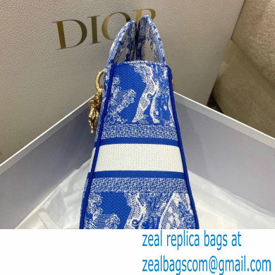 Lady Dior Medium D-Lite Bag in Toile de Jouy Reverse Embroidery Fluorescent Blue 2022