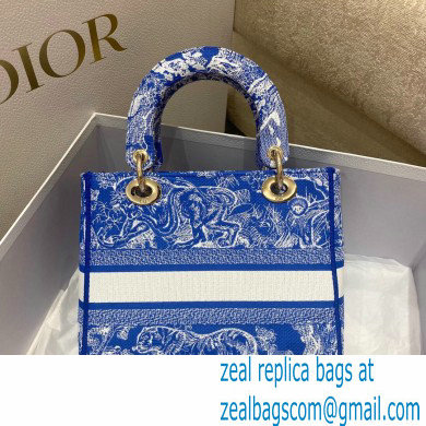 Lady Dior Medium D-Lite Bag in Toile de Jouy Reverse Embroidery Fluorescent Blue 2022