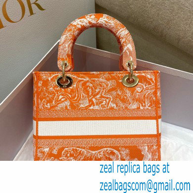 Lady Dior Medium D-Lite Bag in Toile de Jouy Reverse Embroidery Fluorescent Orange 2022 - Click Image to Close