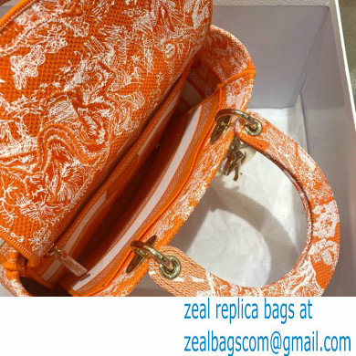 Lady Dior Medium D-Lite Bag in Toile de Jouy Reverse Embroidery Fluorescent Orange 2022 - Click Image to Close