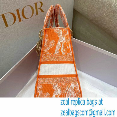 Lady Dior Medium D-Lite Bag in Toile de Jouy Reverse Embroidery Fluorescent Orange 2022 - Click Image to Close