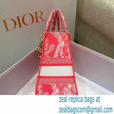 Lady Dior Medium D-Lite Bag in Toile de Jouy Reverse Embroidery Fluorescent Pink 2022 - Click Image to Close