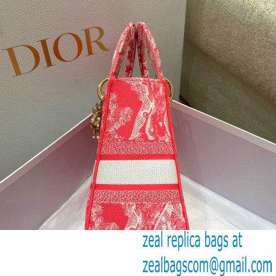 Lady Dior Medium D-Lite Bag in Toile de Jouy Reverse Embroidery Fluorescent Pink 2022