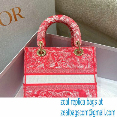 Lady Dior Medium D-Lite Bag in Toile de Jouy Reverse Embroidery Fluorescent Pink 2022 - Click Image to Close