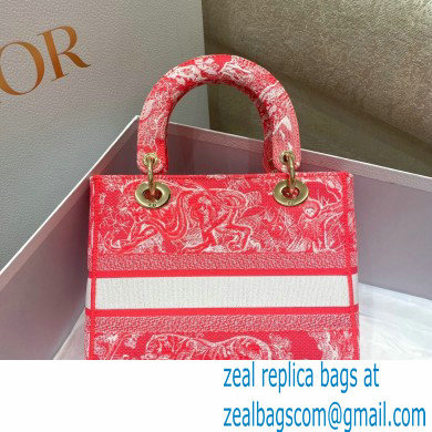 Lady Dior Medium D-Lite Bag in Toile de Jouy Reverse Embroidery Fluorescent Pink 2022