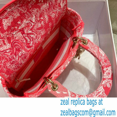 Lady Dior Medium D-Lite Bag in Toile de Jouy Reverse Embroidery Fluorescent Pink 2022
