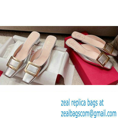 Roger Vivier Heel 2.5cm/4.5cm Belle Vivier Metal Buckle Mules in Leather Silver