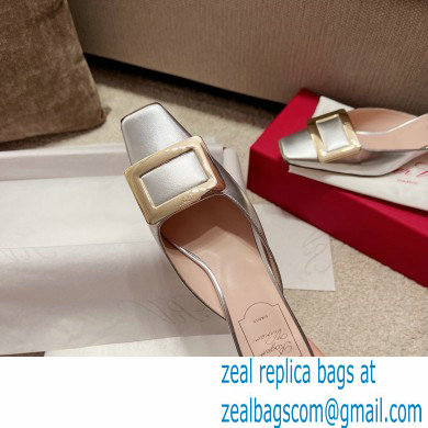 Roger Vivier Heel 2.5cm/4.5cm Belle Vivier Metal Buckle Mules in Leather Silver