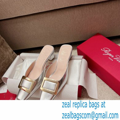 Roger Vivier Heel 2.5cm/4.5cm Belle Vivier Metal Buckle Mules in Leather Silver