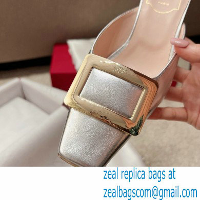 Roger Vivier Heel 2.5cm/4.5cm Belle Vivier Metal Buckle Mules in Leather Silver