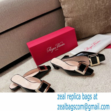 Roger Vivier Heel 2.5cm/4.5cm Belle Vivier Metal Buckle Mules in Patent Leather Black