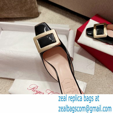 Roger Vivier Heel 2.5cm/4.5cm Belle Vivier Metal Buckle Mules in Patent Leather Black