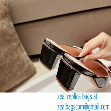 Roger Vivier Heel 2.5cm/4.5cm Belle Vivier Metal Buckle Mules in Patent Leather Black