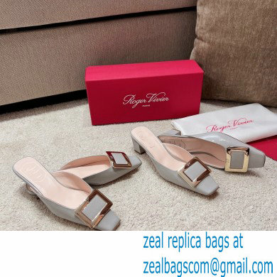 Roger Vivier Heel 2.5cm/4.5cm Belle Vivier Metal Buckle Mules in Patent Leather Gray