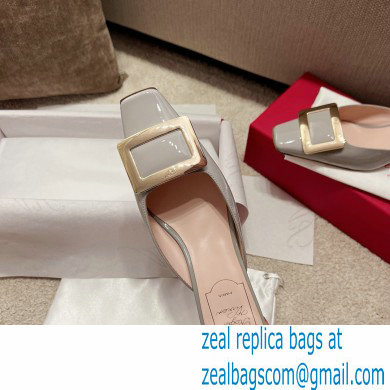 Roger Vivier Heel 2.5cm/4.5cm Belle Vivier Metal Buckle Mules in Patent Leather Gray - Click Image to Close