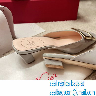 Roger Vivier Heel 2.5cm/4.5cm Belle Vivier Metal Buckle Mules in Patent Leather Gray - Click Image to Close