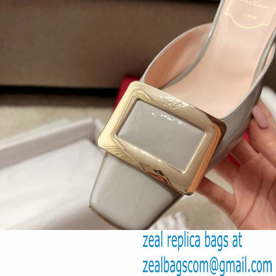 Roger Vivier Heel 2.5cm/4.5cm Belle Vivier Metal Buckle Mules in Patent Leather Gray