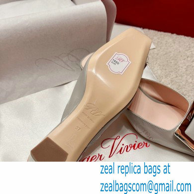 Roger Vivier Heel 2.5cm/4.5cm Belle Vivier Metal Buckle Mules in Patent Leather Gray