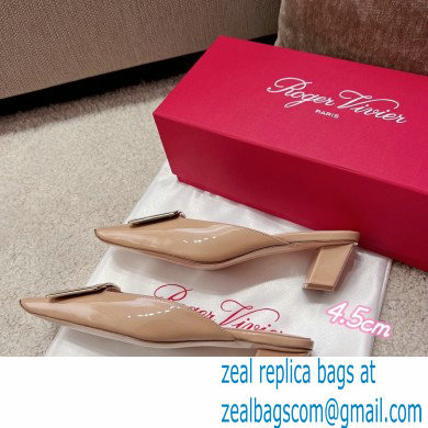 Roger Vivier Heel 2.5cm/4.5cm Belle Vivier Metal Buckle Mules in Patent Leather Nude