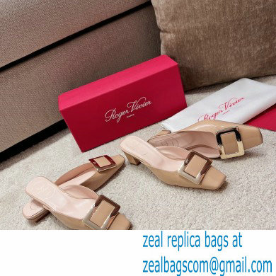 Roger Vivier Heel 2.5cm/4.5cm Belle Vivier Metal Buckle Mules in Patent Leather Nude