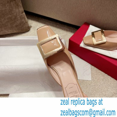 Roger Vivier Heel 2.5cm/4.5cm Belle Vivier Metal Buckle Mules in Patent Leather Nude