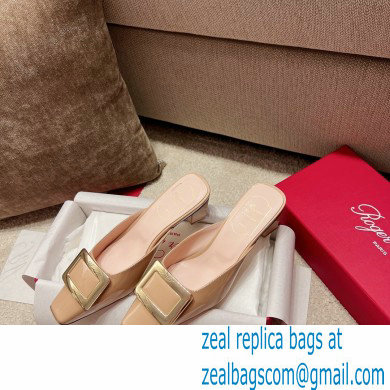 Roger Vivier Heel 2.5cm/4.5cm Belle Vivier Metal Buckle Mules in Patent Leather Nude