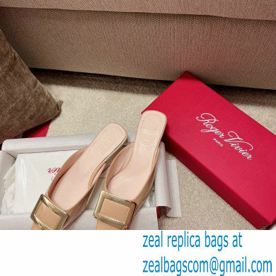 Roger Vivier Heel 2.5cm/4.5cm Belle Vivier Metal Buckle Mules in Patent Leather Nude