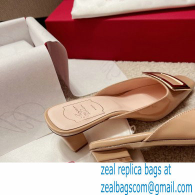 Roger Vivier Heel 2.5cm/4.5cm Belle Vivier Metal Buckle Mules in Patent Leather Nude