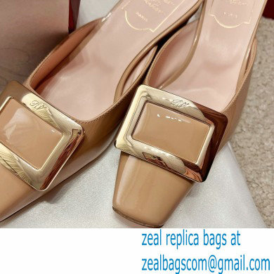 Roger Vivier Heel 2.5cm/4.5cm Belle Vivier Metal Buckle Mules in Patent Leather Nude - Click Image to Close