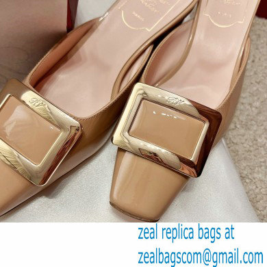 Roger Vivier Heel 2.5cm/4.5cm Belle Vivier Metal Buckle Mules in Patent Leather Nude