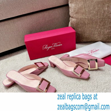 Roger Vivier Heel 2.5cm/4.5cm Belle Vivier Metal Buckle Mules in Patent Leather Pink