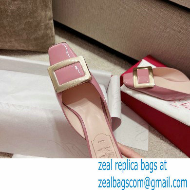 Roger Vivier Heel 2.5cm/4.5cm Belle Vivier Metal Buckle Mules in Patent Leather Pink