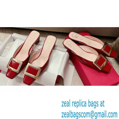 Roger Vivier Heel 2.5cm/4.5cm Belle Vivier Metal Buckle Mules in Patent Leather Red