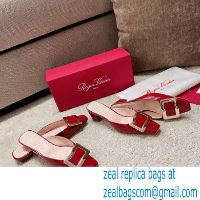 Roger Vivier Heel 2.5cm/4.5cm Belle Vivier Metal Buckle Mules in Patent Leather Red