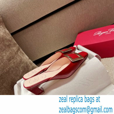 Roger Vivier Heel 2.5cm/4.5cm Belle Vivier Metal Buckle Mules in Patent Leather Red - Click Image to Close
