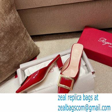 Roger Vivier Heel 2.5cm/4.5cm Belle Vivier Metal Buckle Mules in Patent Leather Red - Click Image to Close