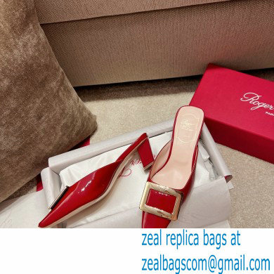 Roger Vivier Heel 2.5cm/4.5cm Belle Vivier Metal Buckle Mules in Patent Leather Red