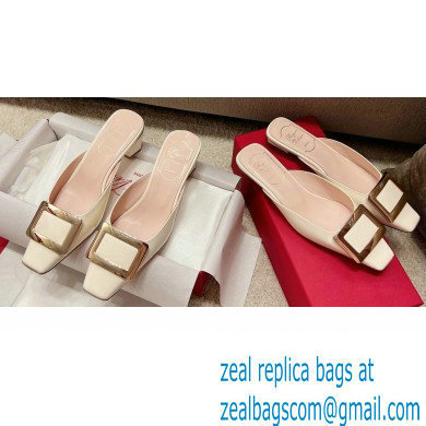 Roger Vivier Heel 2.5cm/4.5cm Belle Vivier Metal Buckle Mules in Patent Leather White