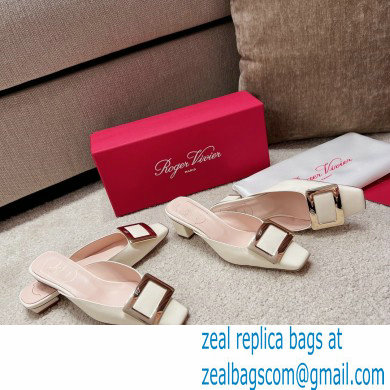 Roger Vivier Heel 2.5cm/4.5cm Belle Vivier Metal Buckle Mules in Patent Leather White