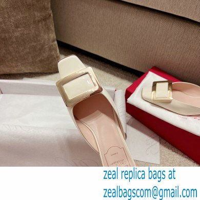 Roger Vivier Heel 2.5cm/4.5cm Belle Vivier Metal Buckle Mules in Patent Leather White