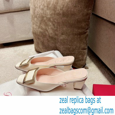 Roger Vivier Heel 2.5cm/4.5cm Belle Vivier Metal Buckle Mules in Patent Leather White