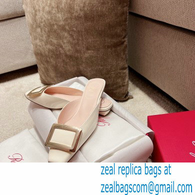 Roger Vivier Heel 2.5cm/4.5cm Belle Vivier Metal Buckle Mules in Patent Leather White