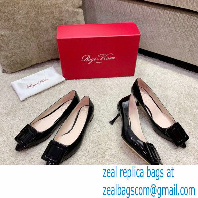 Roger Vivier Heel 2cm/6.5cm/8.5cm Viv' In The City Lacquered Buckle Ballerinas/Pumps Patent Black