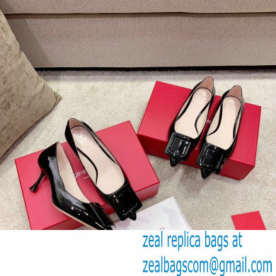 Roger Vivier Heel 2cm/6.5cm/8.5cm Viv' In The City Lacquered Buckle Ballerinas/Pumps Patent Black