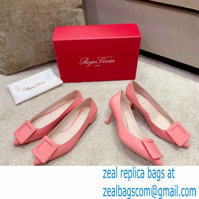Roger Vivier Heel 2cm/6.5cm/8.5cm Viv' In The City Lacquered Buckle Ballerinas/Pumps Patent Pink - Click Image to Close
