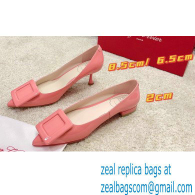 Roger Vivier Heel 2cm/6.5cm/8.5cm Viv' In The City Lacquered Buckle Ballerinas/Pumps Patent Pink