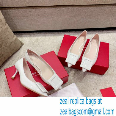 Roger Vivier Heel 2cm/6.5cm/8.5cm Viv' In The City Lacquered Buckle Ballerinas/Pumps Patent White