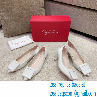 Roger Vivier Heel 2cm/6.5cm/8.5cm Viv' In The City Lacquered Buckle Ballerinas/Pumps Patent White